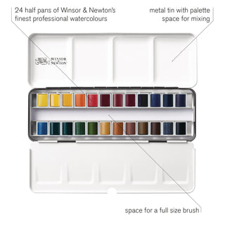Winsor & Newton Professional Watercolour 24 Half Pan Metal Box