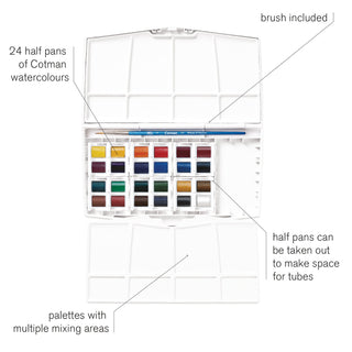 Winsor & Newton COTMAN Watercolour 24 Half Pan Travel Set